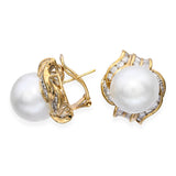 Vintage 18k Yellow Gold Akoya Pearl and Diamond Earrings
