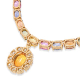 14k Yellow Gold 52.40ctw Multicolor Sapphire & Diamond Drop Tennis Necklace