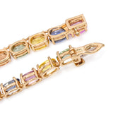14k Yellow Gold 52.40ctw Multicolor Sapphire & Diamond Drop Tennis Necklace