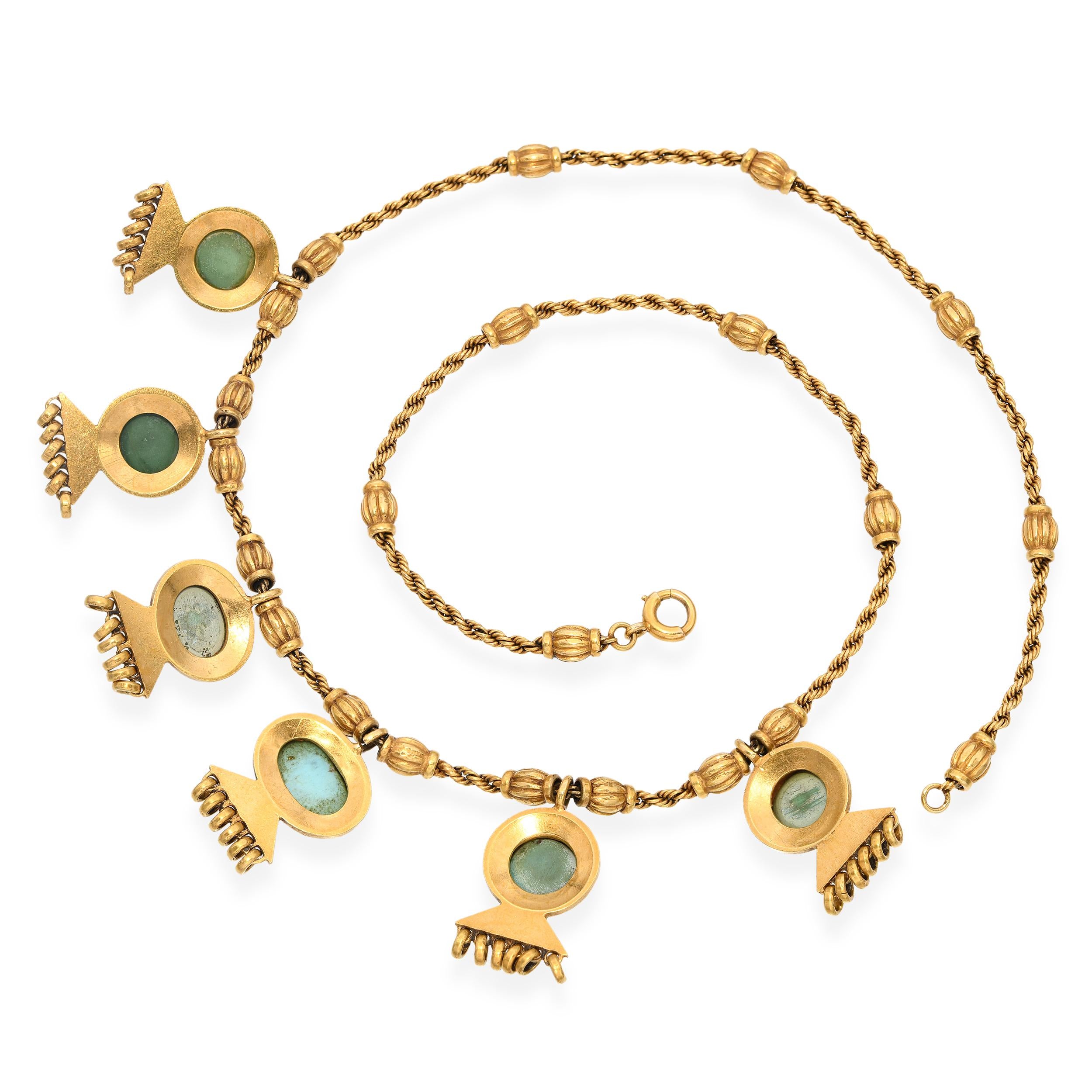 Vintage 18k Yellow Gold Turquoise Egyptian Revival Necklace