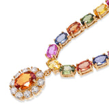 14k Yellow Gold 52.40ctw Multicolor Sapphire & Diamond Drop Tennis Necklace