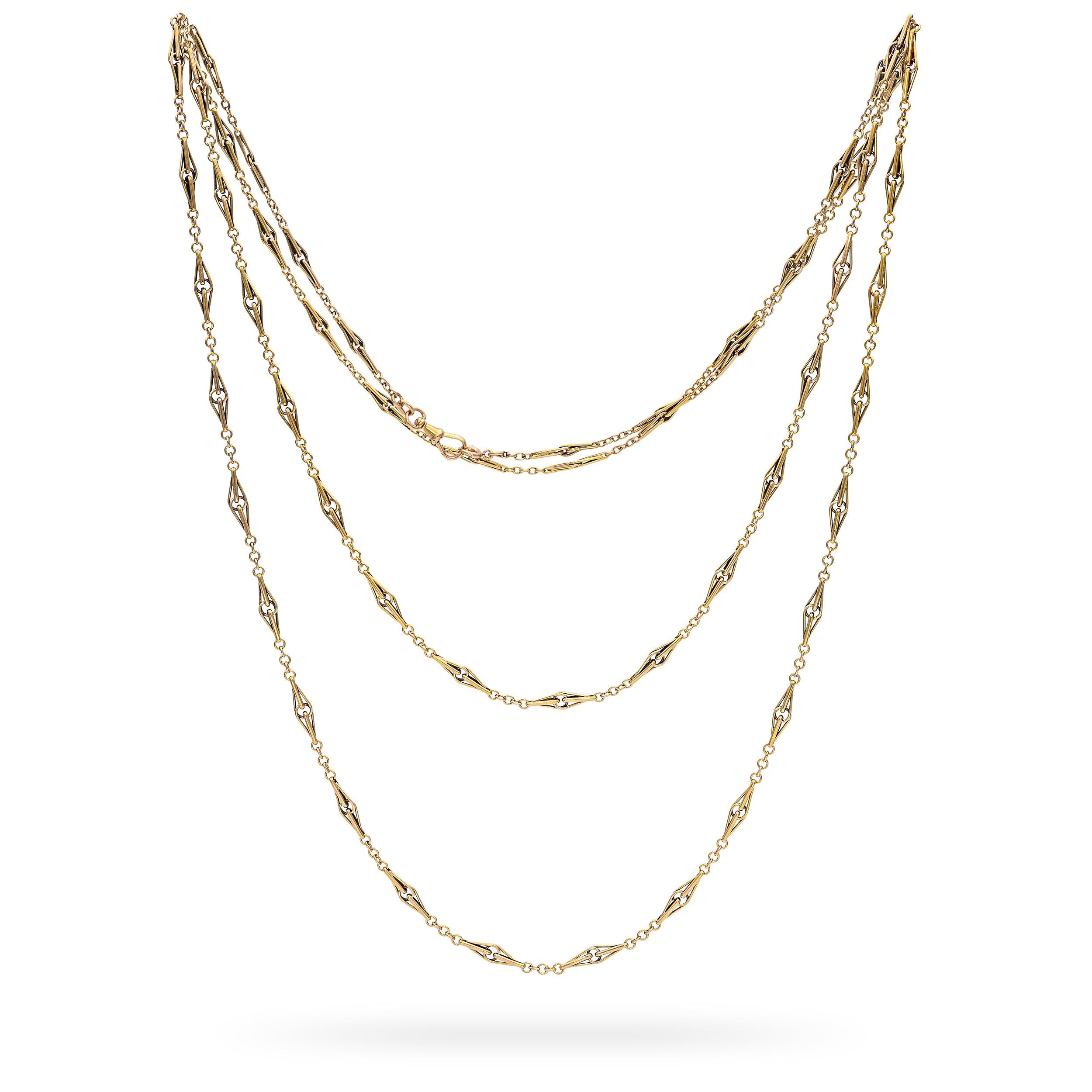 Antique 18k Yellow Gold 64" Pocket Watch Chain Necklace