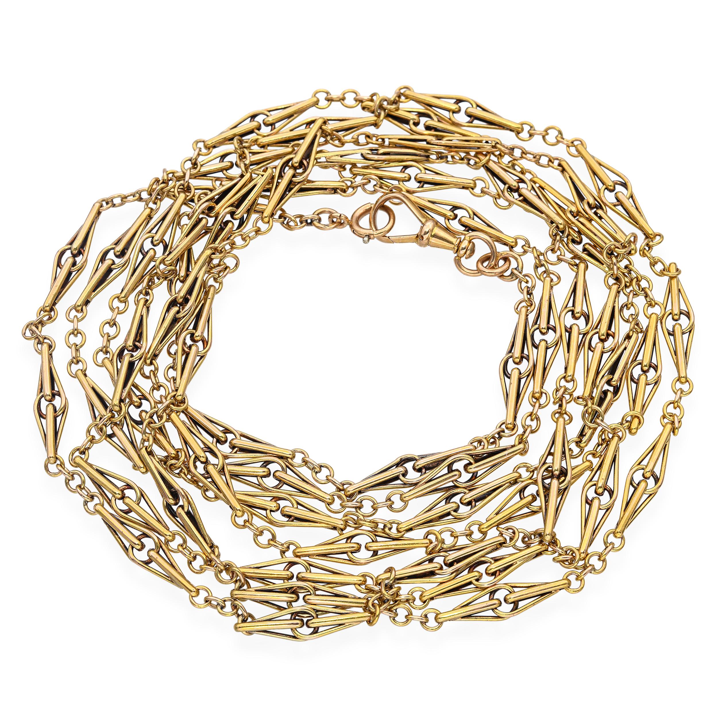 Antique 18k Yellow Gold 64" Pocket Watch Chain Necklace