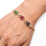 Vintage 18k Yellow Gold Ruby Sapphire Emerald and Diamond Bracelet