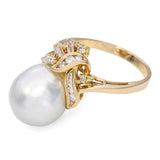 Vintage 18k Yellow Gold South Sea Pearl and Diamond Ring