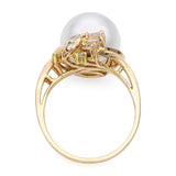 Vintage 18k Yellow Gold South Sea Pearl and Diamond Ring