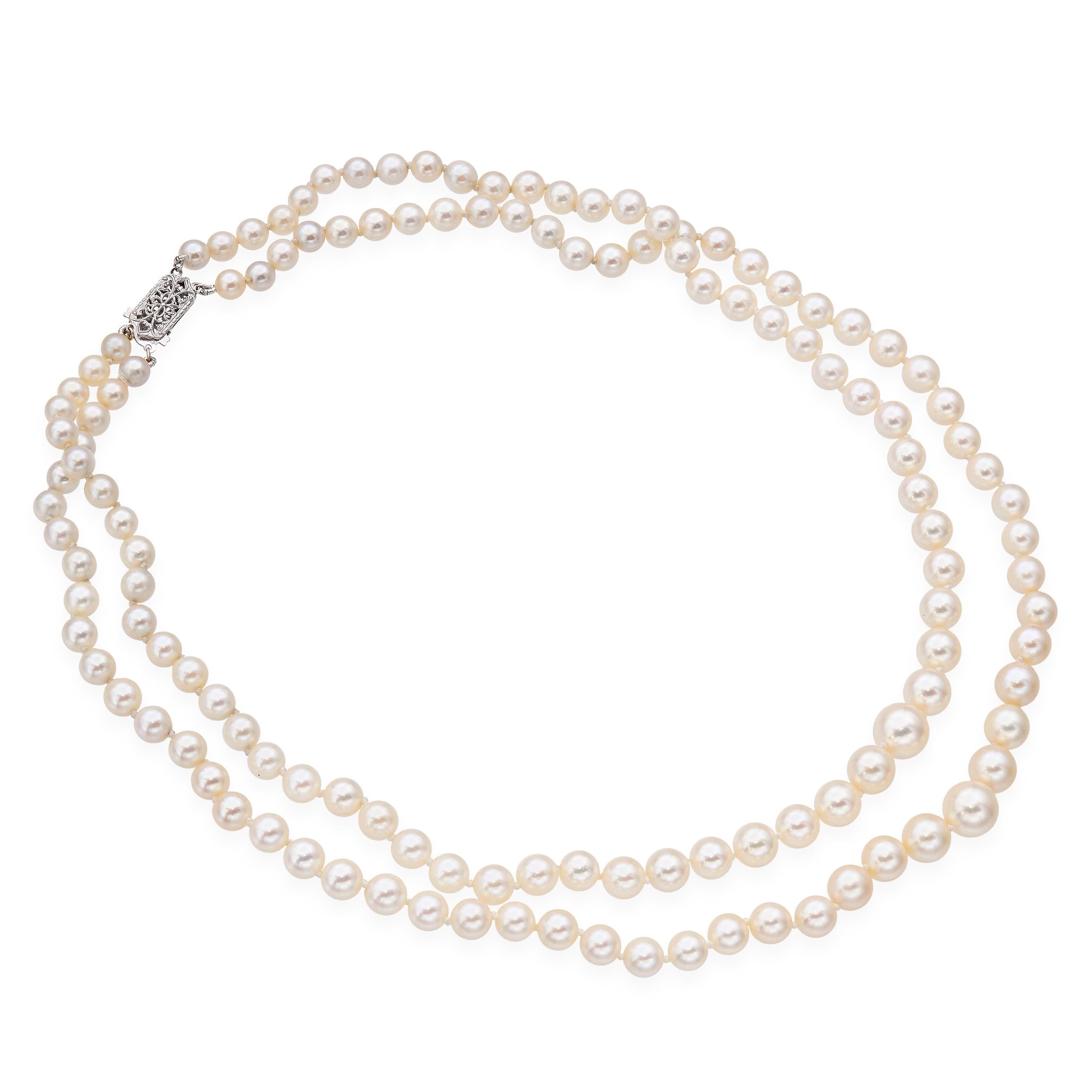 Vintage 14k White Gold Akoya Pearl Beaded Double Strand Necklace