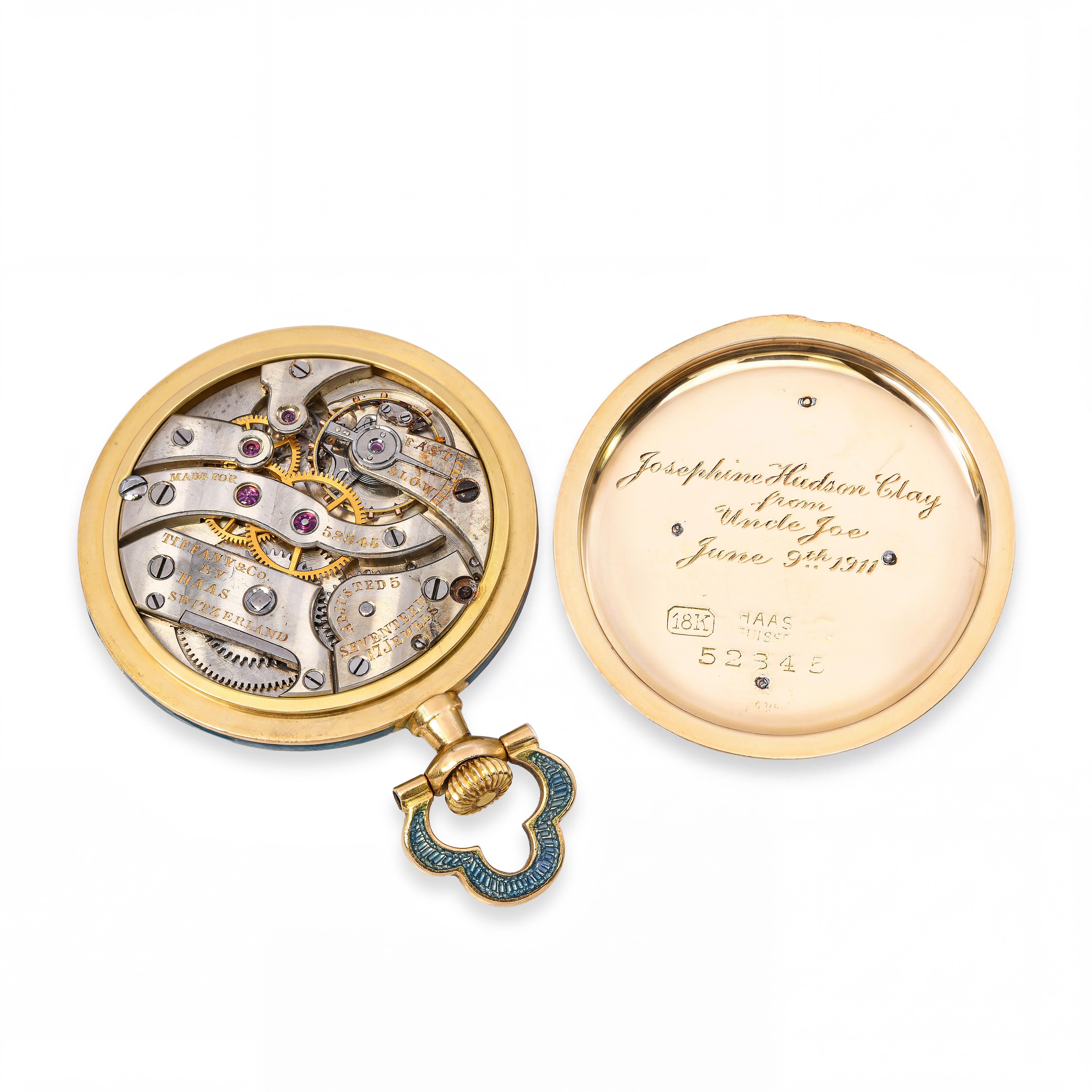 Antique 1900s Tiffany & Co. Guilloche Enamel Pocket Watch Necklace