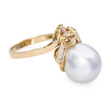 Vintage 18k Yellow Gold South Sea Pearl and Diamond Ring
