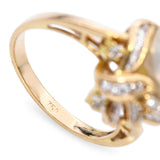 Vintage 18k Yellow Gold South Sea Pearl and Diamond Ring