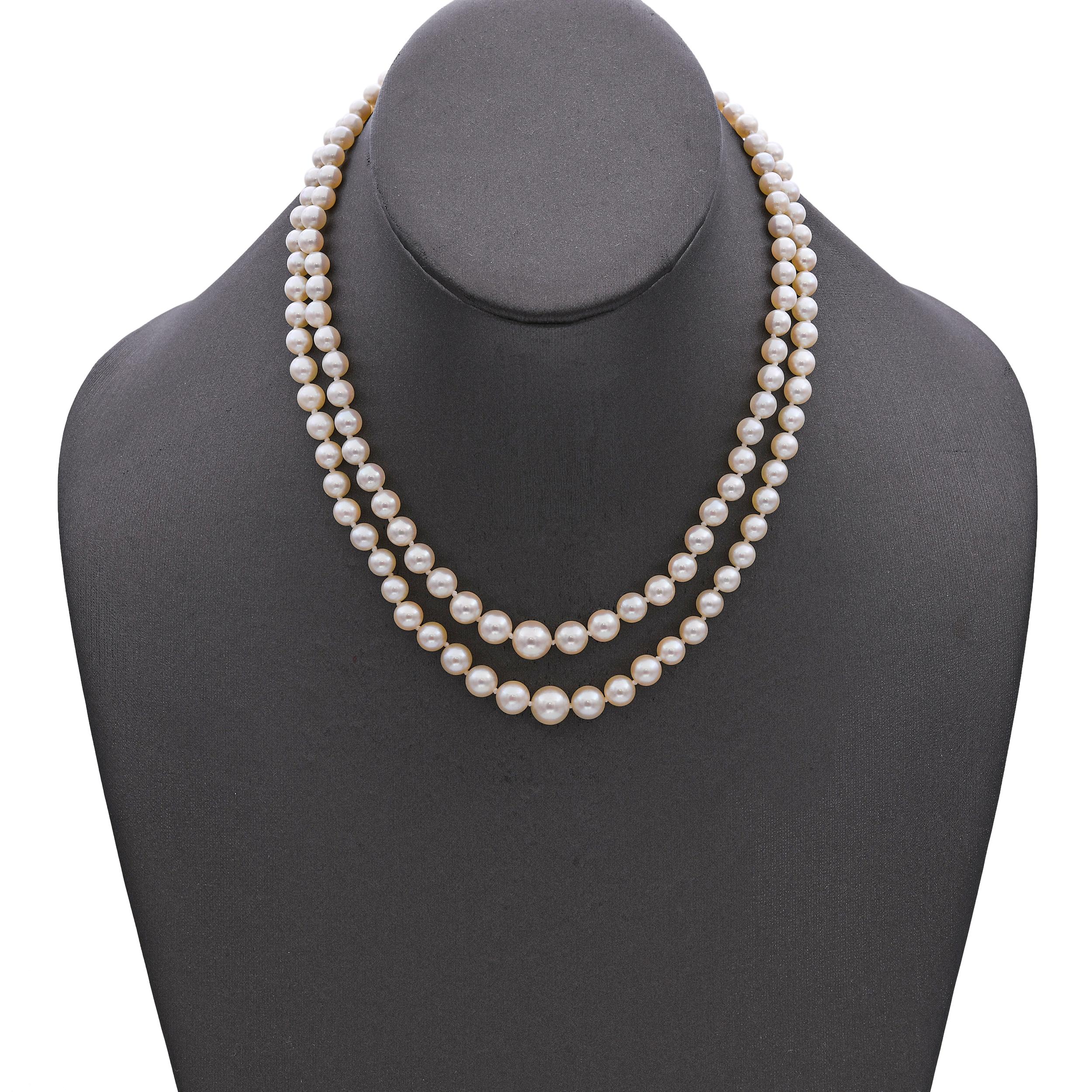 Vintage 14k White Gold Akoya Pearl Beaded Double Strand Necklace