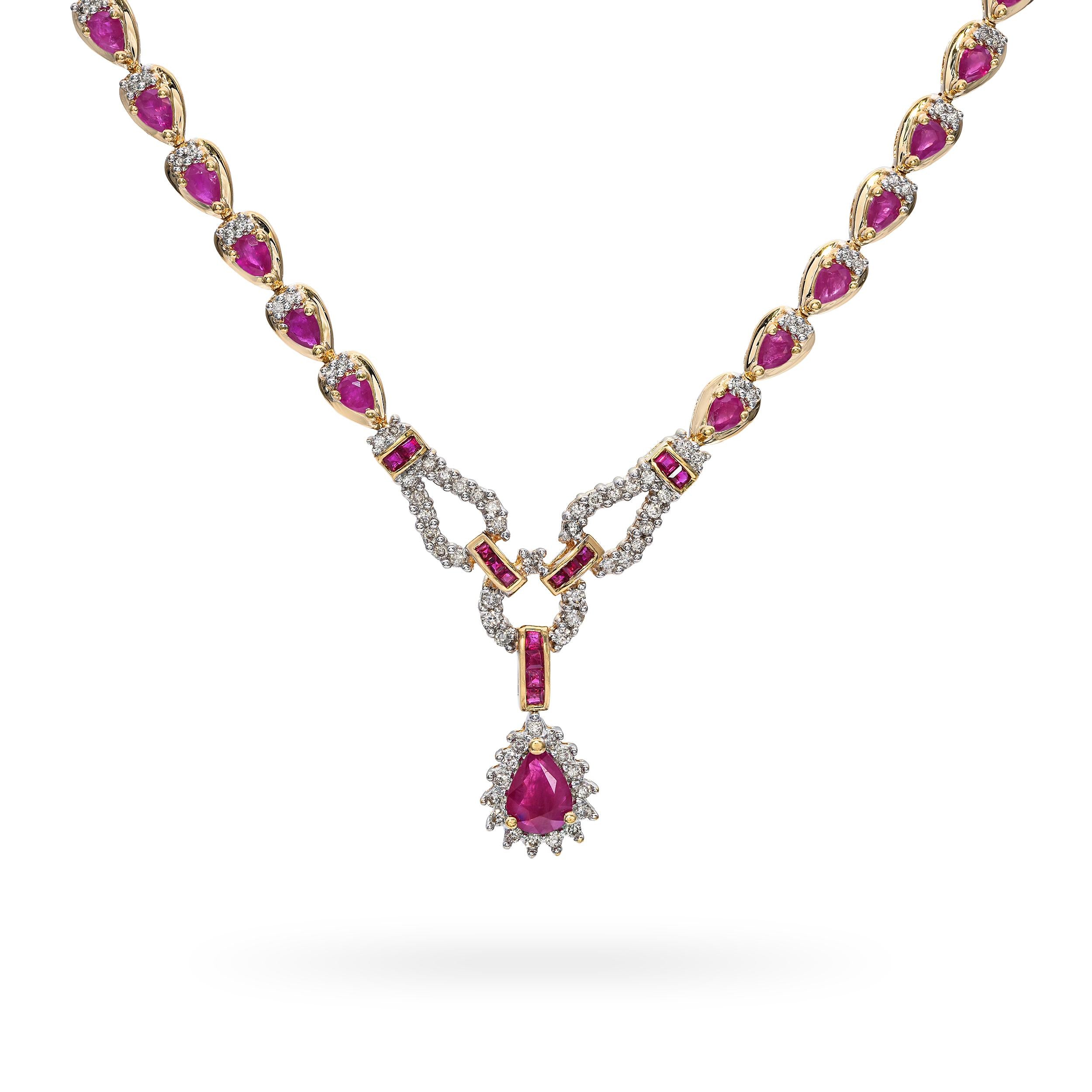 14k Yellow Gold Ruby and Diamond Necklace