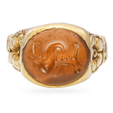 Antique 14k Yellow Gold Sard Intaglio Floral Shank Ring