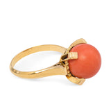 Vintage 18k Yellow Gold 8ct Coral Bead Cabochon Ring