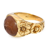 Antique 14k Yellow Gold Sard Intaglio Floral Shank Ring