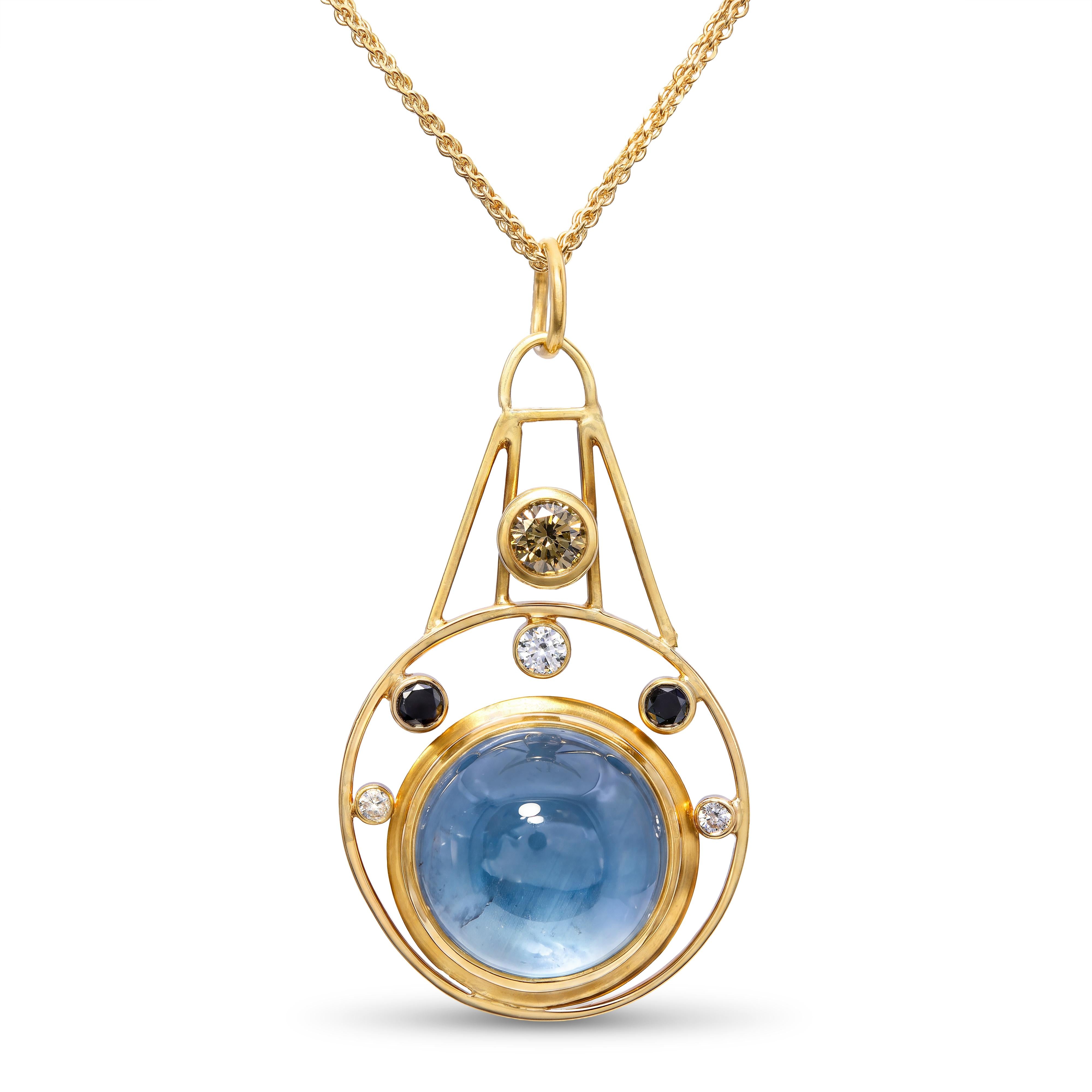 Suz Andreasen 22k Yellow Gold 15ct Aquamarine and Diamond Necklace