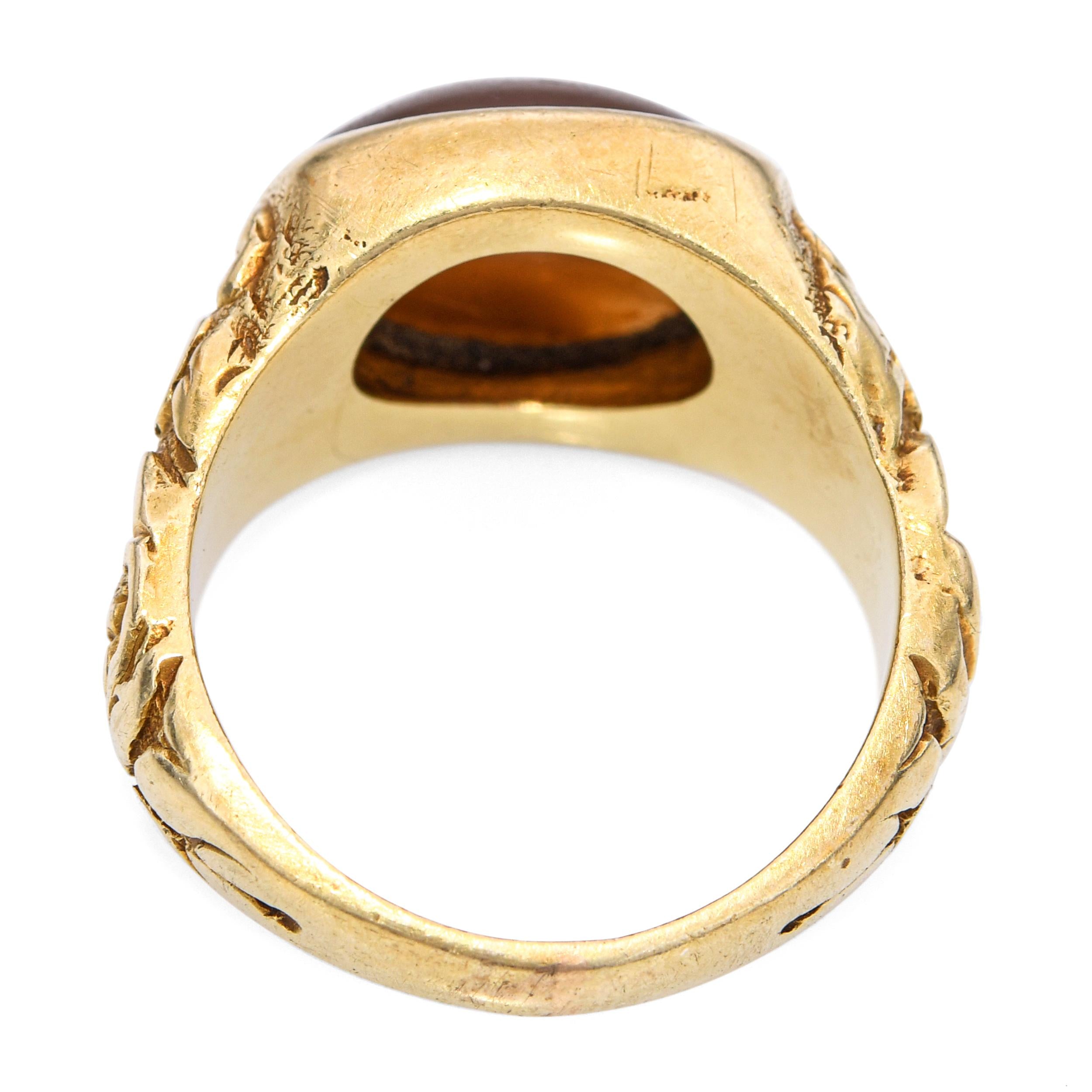 Antique 14k Yellow Gold Sard Intaglio Floral Shank Ring