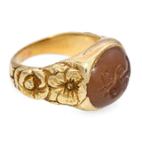Antique 14k Yellow Gold Sard Intaglio Floral Shank Ring