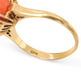 Vintage 18k Yellow Gold 8ct Coral Bead Cabochon Ring