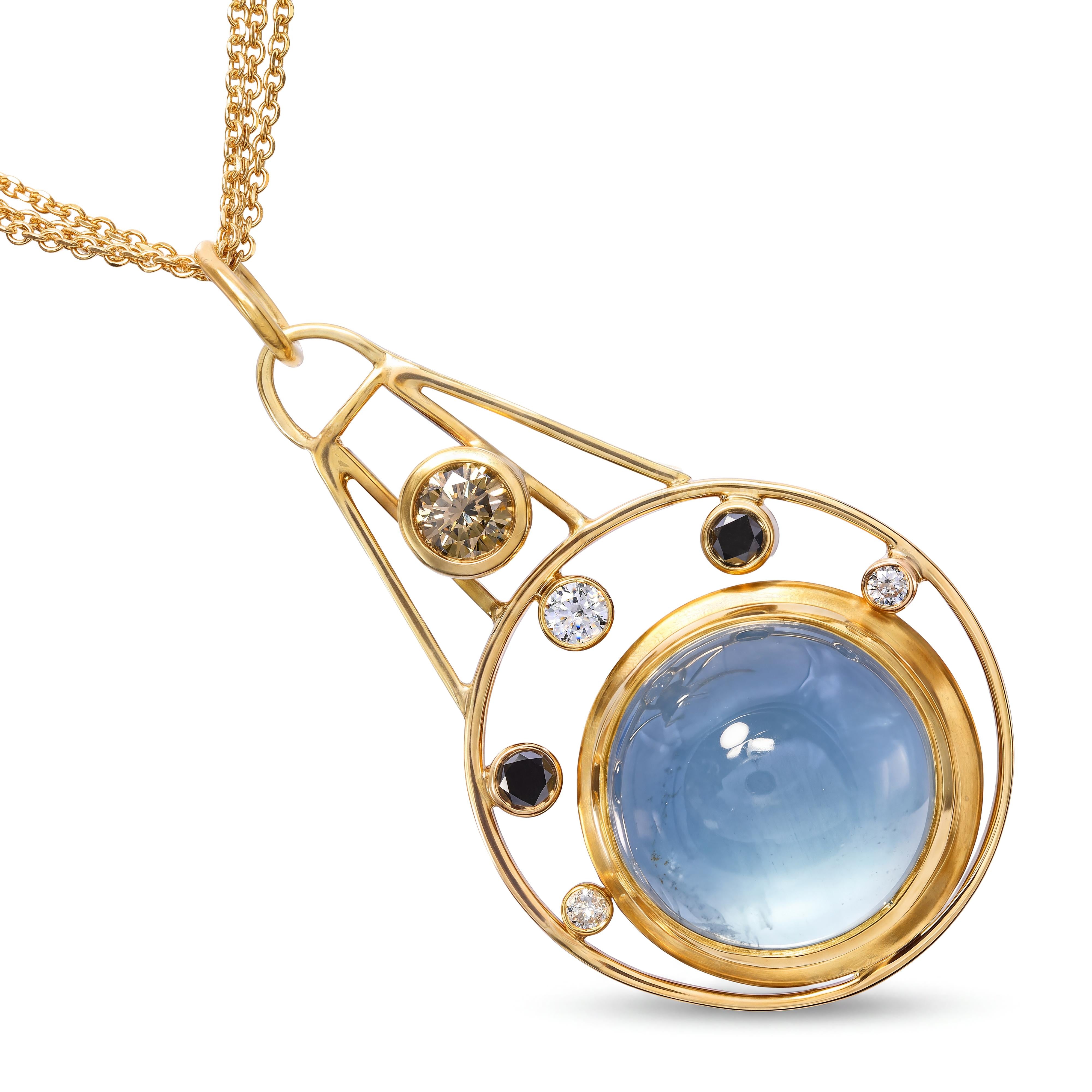 Suz Andreasen 22k Yellow Gold 15ct Aquamarine and Diamond Necklace
