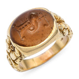 Antique 14k Yellow Gold Sard Intaglio Floral Shank Ring