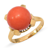 Vintage 18k Yellow Gold Coral Bead Cabochon Ring