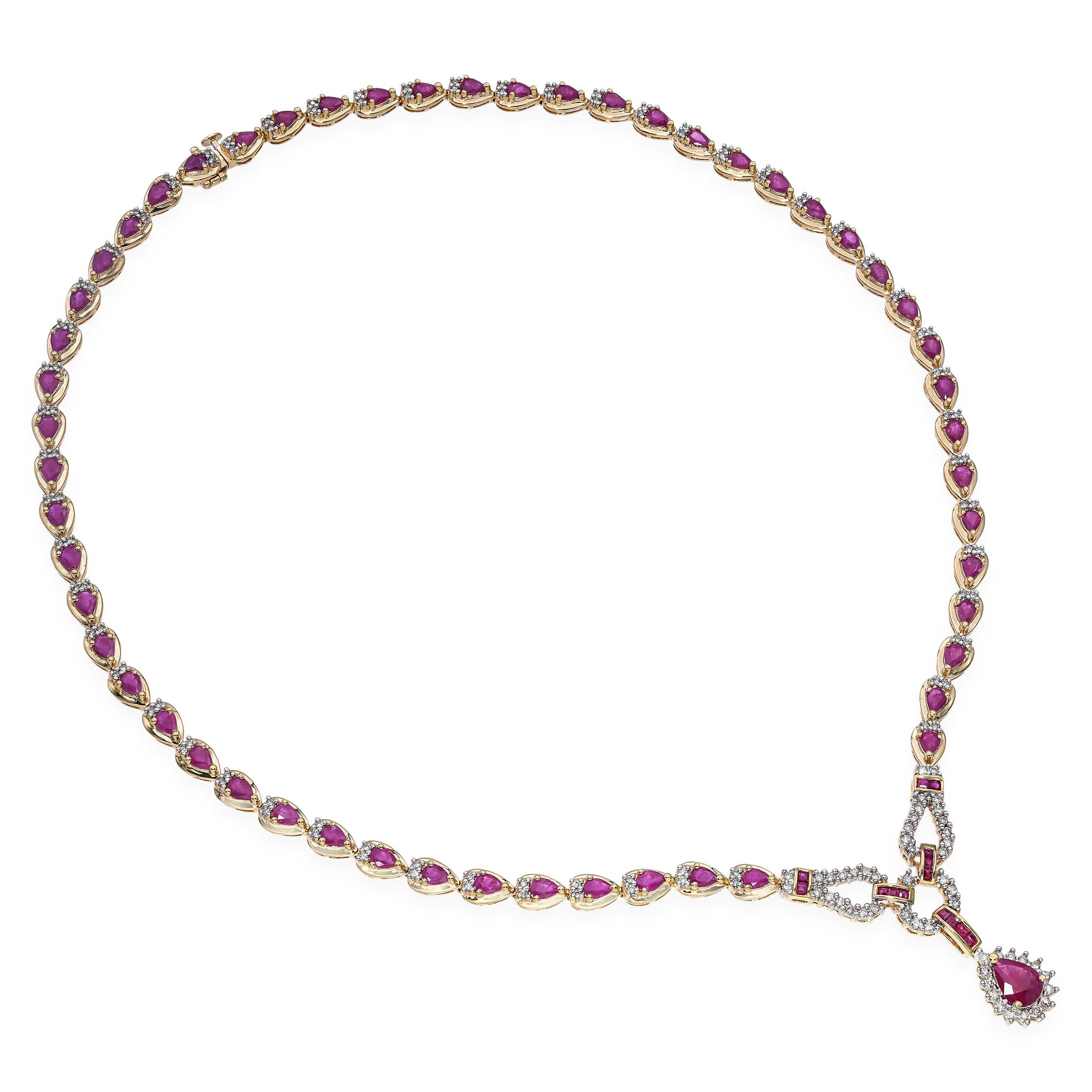 14k Yellow Gold Ruby and Diamond Necklace