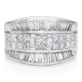 14k White Gold Princess Cut and Baguette Diamond Statement Ring