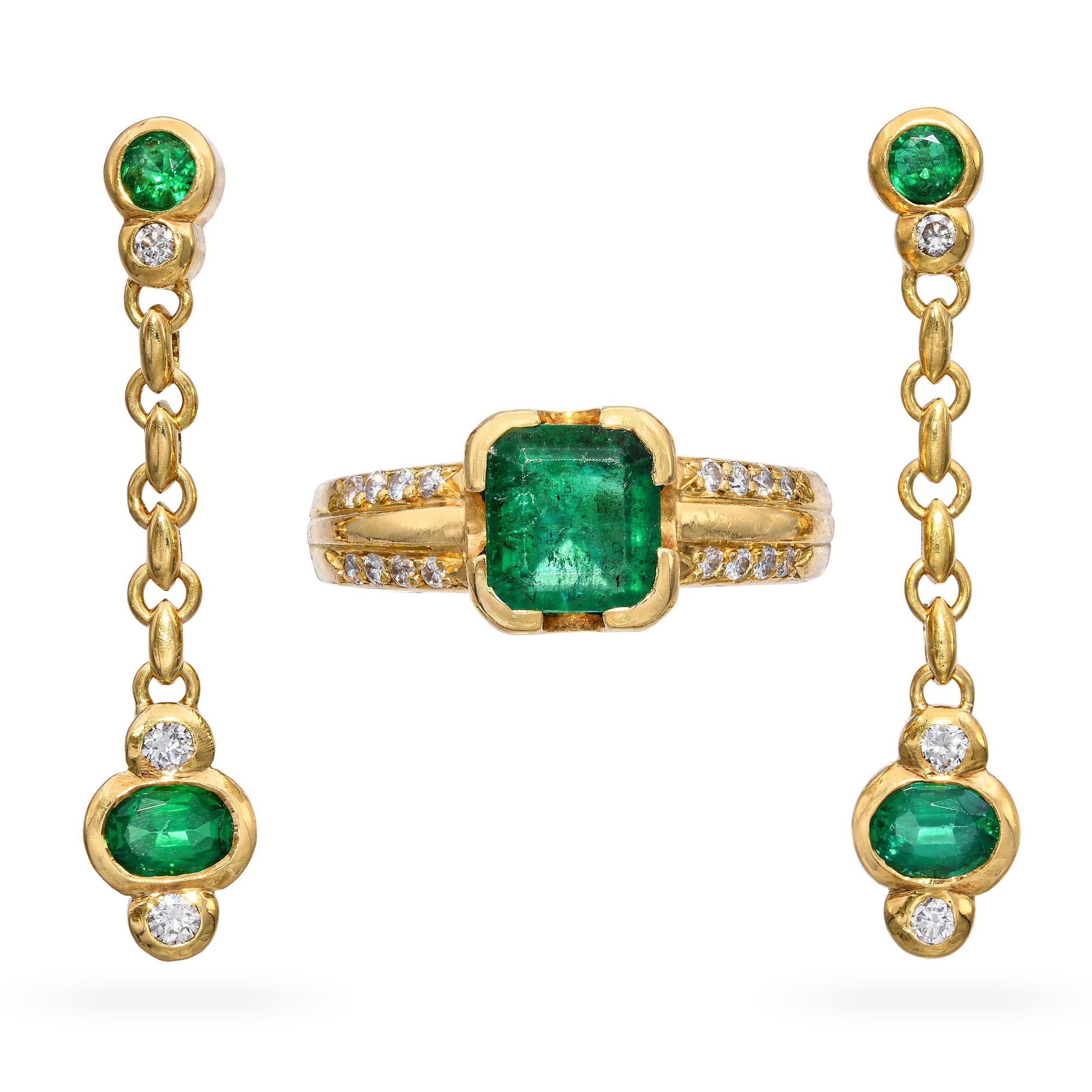 Vintage H. Stern 18k Yellow Gold Emerald and Diamond Jewelry Set