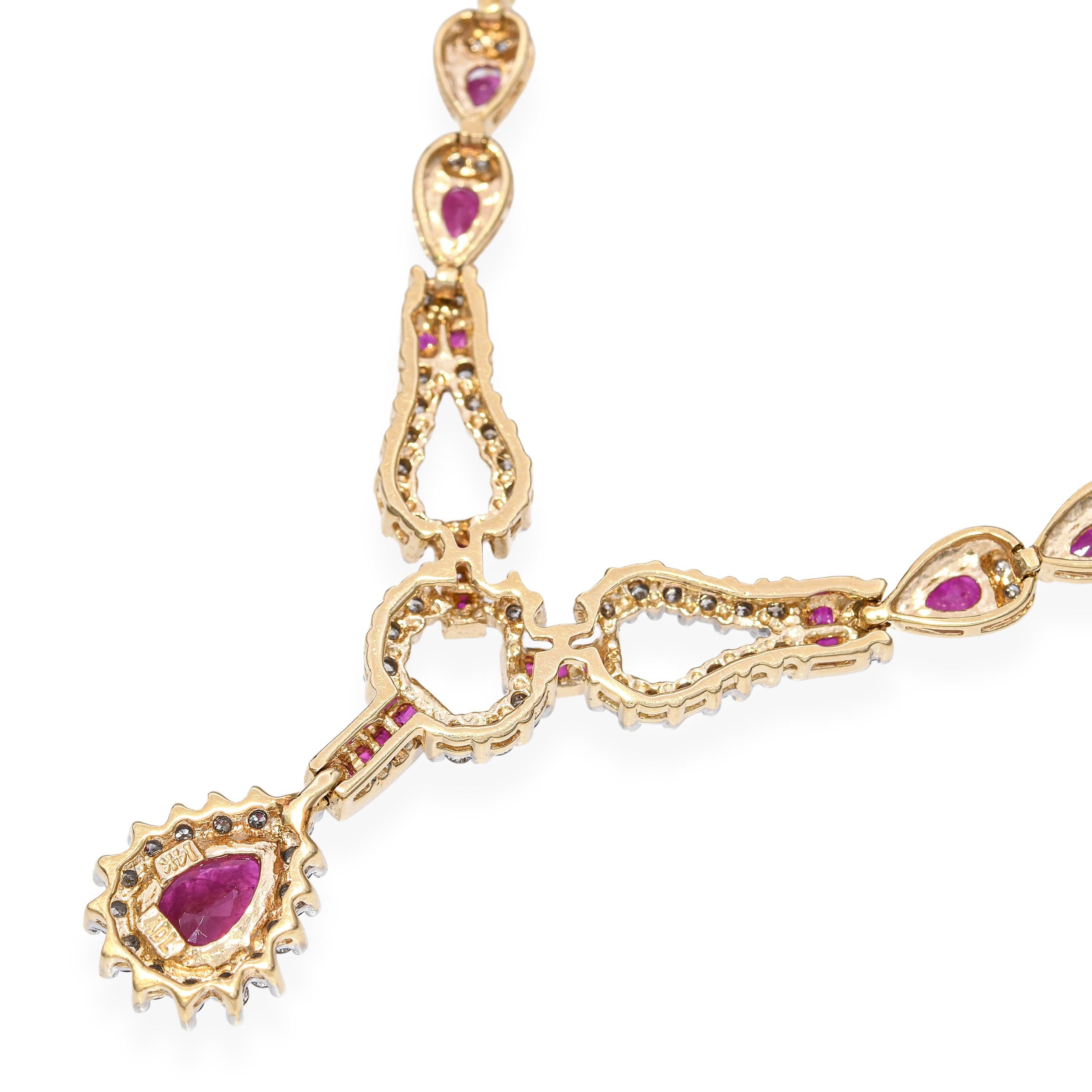 14k Yellow Gold Ruby and Diamond Necklace