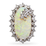 Vintage 14k White Gold 14.11ct Opal and 1.26tcw Diamond Halo Statement Ring
