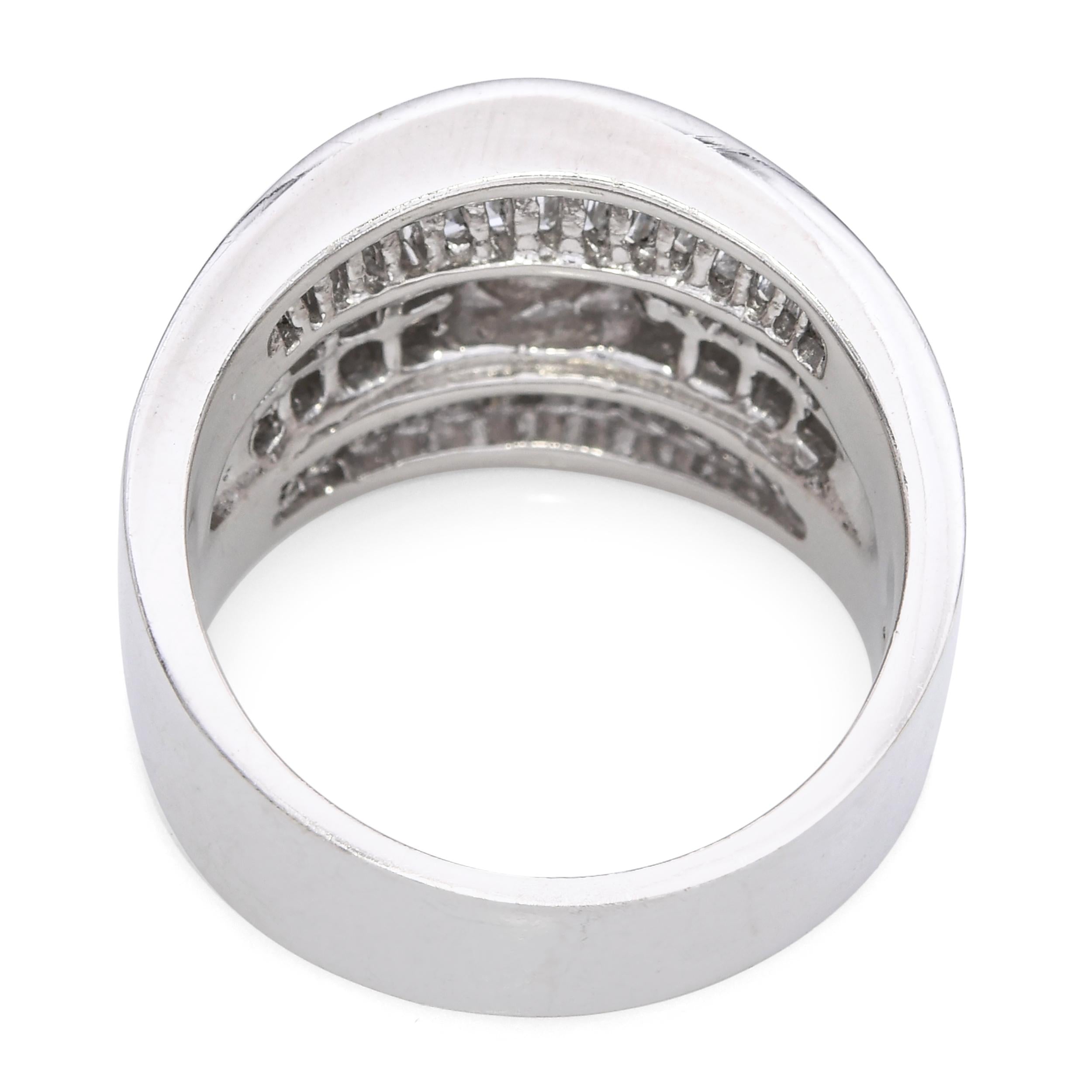 14k White Gold Princess Cut and Baguette Diamond Statement Ring