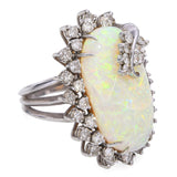 Vintage 14k White Gold 14.11ct Opal and 1.26tcw Diamond Halo Statement Ring