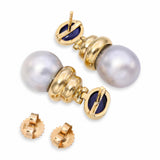 Yellow Gold Pearl & Amethyst Drop Earrings