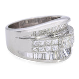 14k White Gold Princess Cut and Baguette Diamond Statement Ring