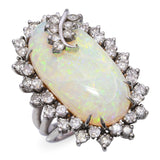 Vintage 14k White Gold 14.11ct Opal and 1.26tcw Diamond Halo Statement Ring