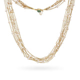 Vintage 18k Yellow Gold Seed Pearl and Turquoise Multi Strand Necklace