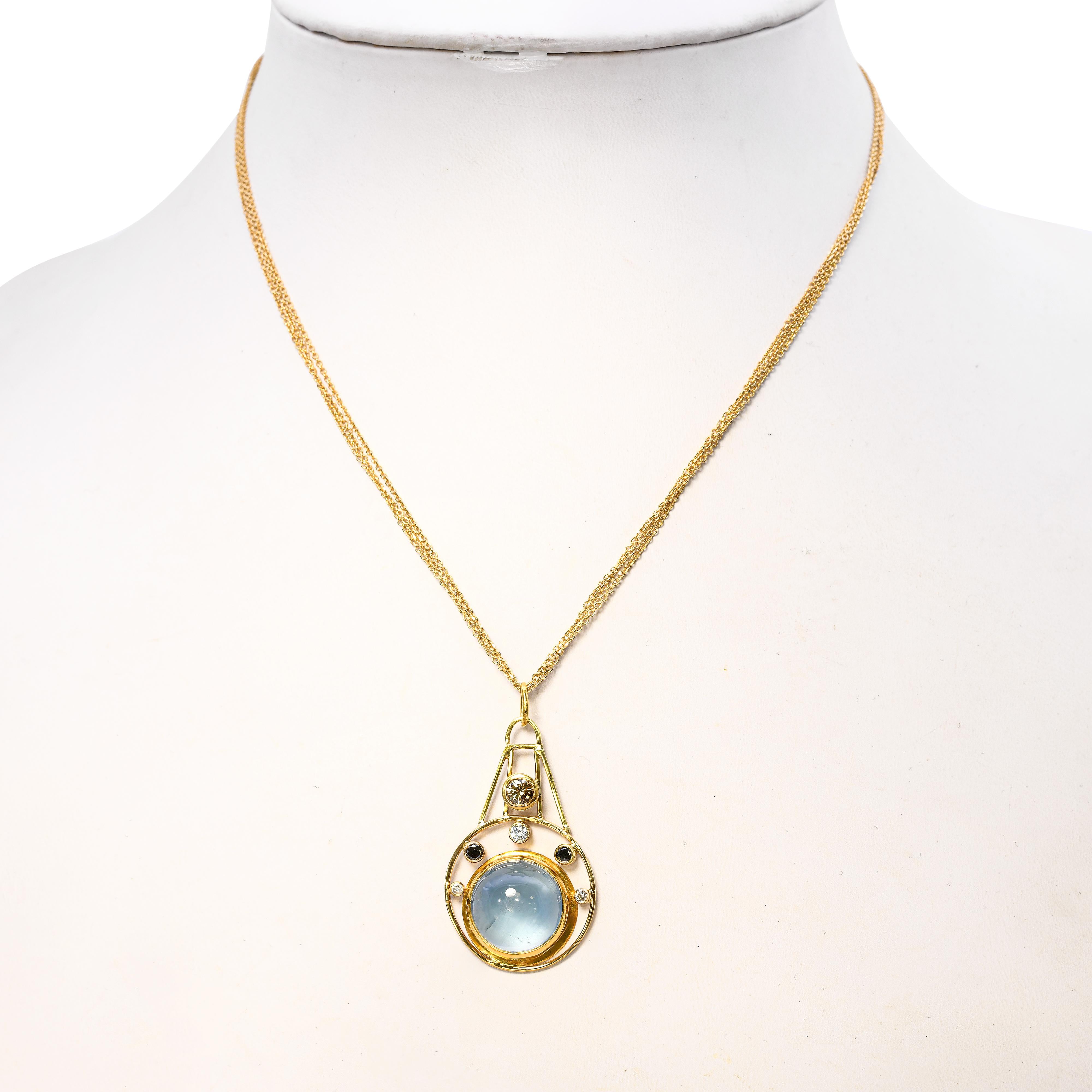 Suz Andreasen 22k Yellow Gold 15ct Aquamarine and Diamond Necklace