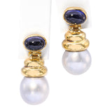 Yellow Gold Pearl & Amethyst Drop Earrings