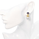 Yellow Gold Pearl & Amethyst Drop Earrings