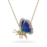 Vintage 14k Gold Diamond Enamel Butterfly Pendant Necklace