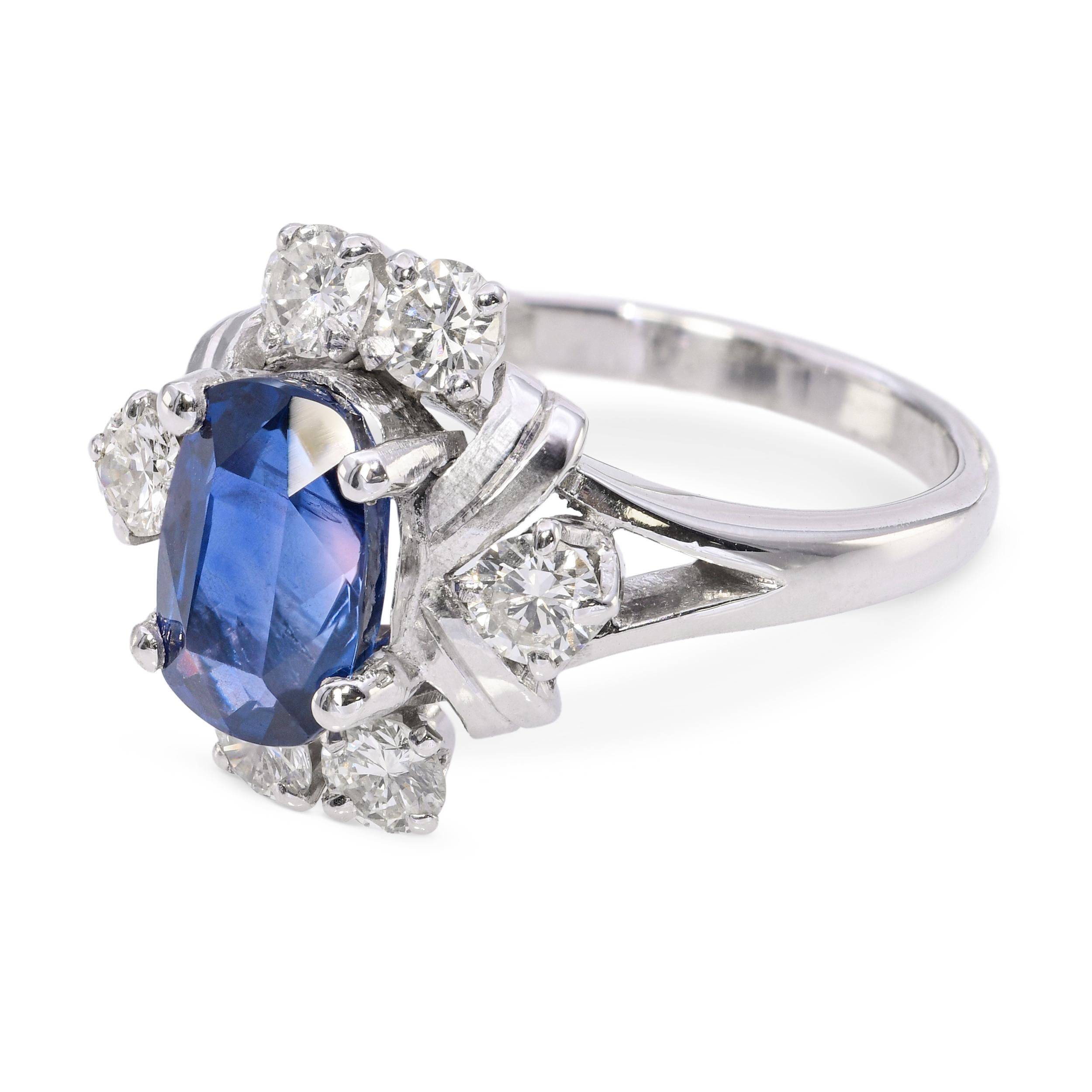 Vintage 14k White Gold 1.51ct Violet Blue Sapphire and Diamond Ring