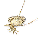 Vintage 14k Gold Diamond Enamel Butterfly Pendant Necklace
