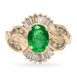 Vintage 14k Yellow Gold 1.01ct Emerald and Diamond Ring