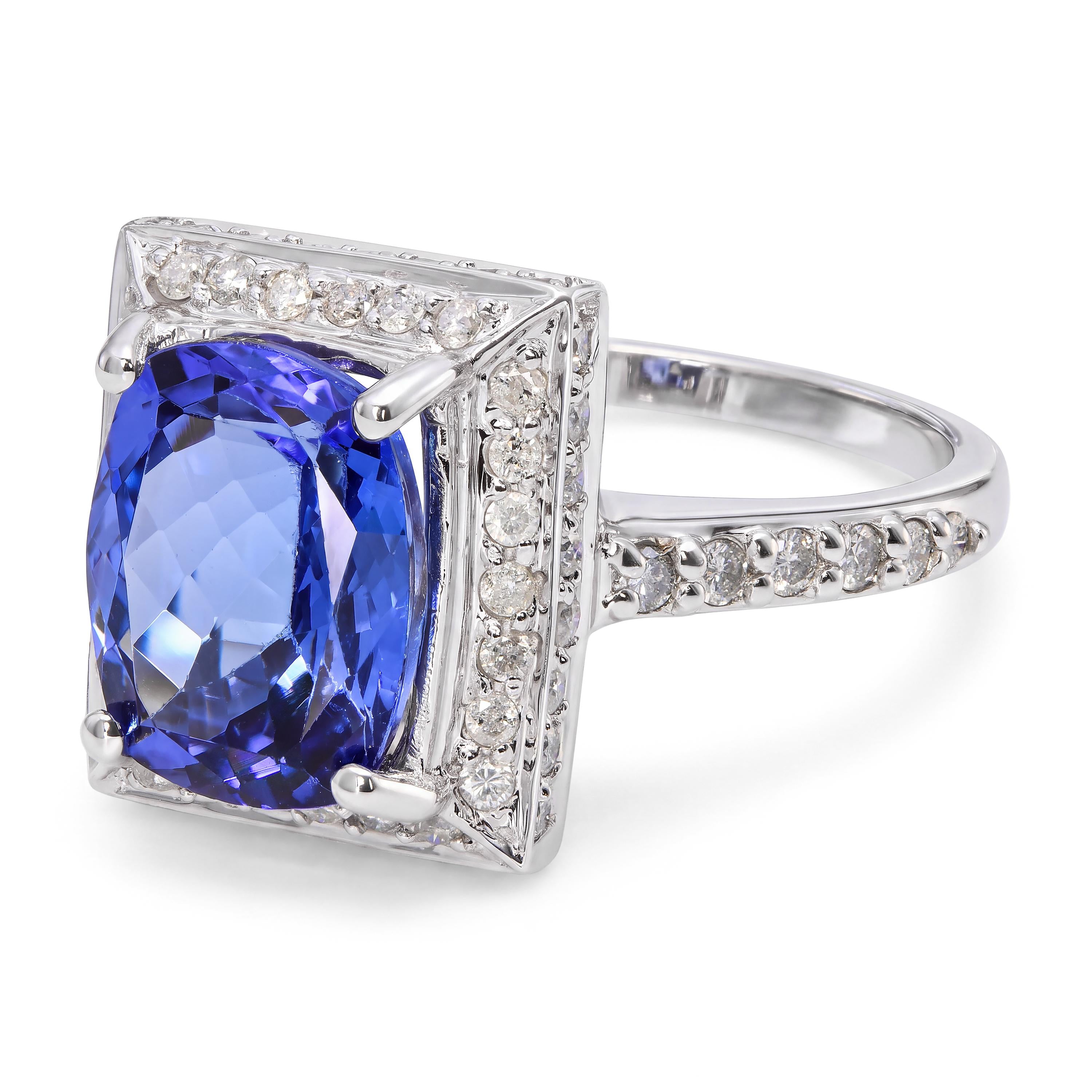 14k White Gold 4.09ct Tanzanite and Diamond Ring