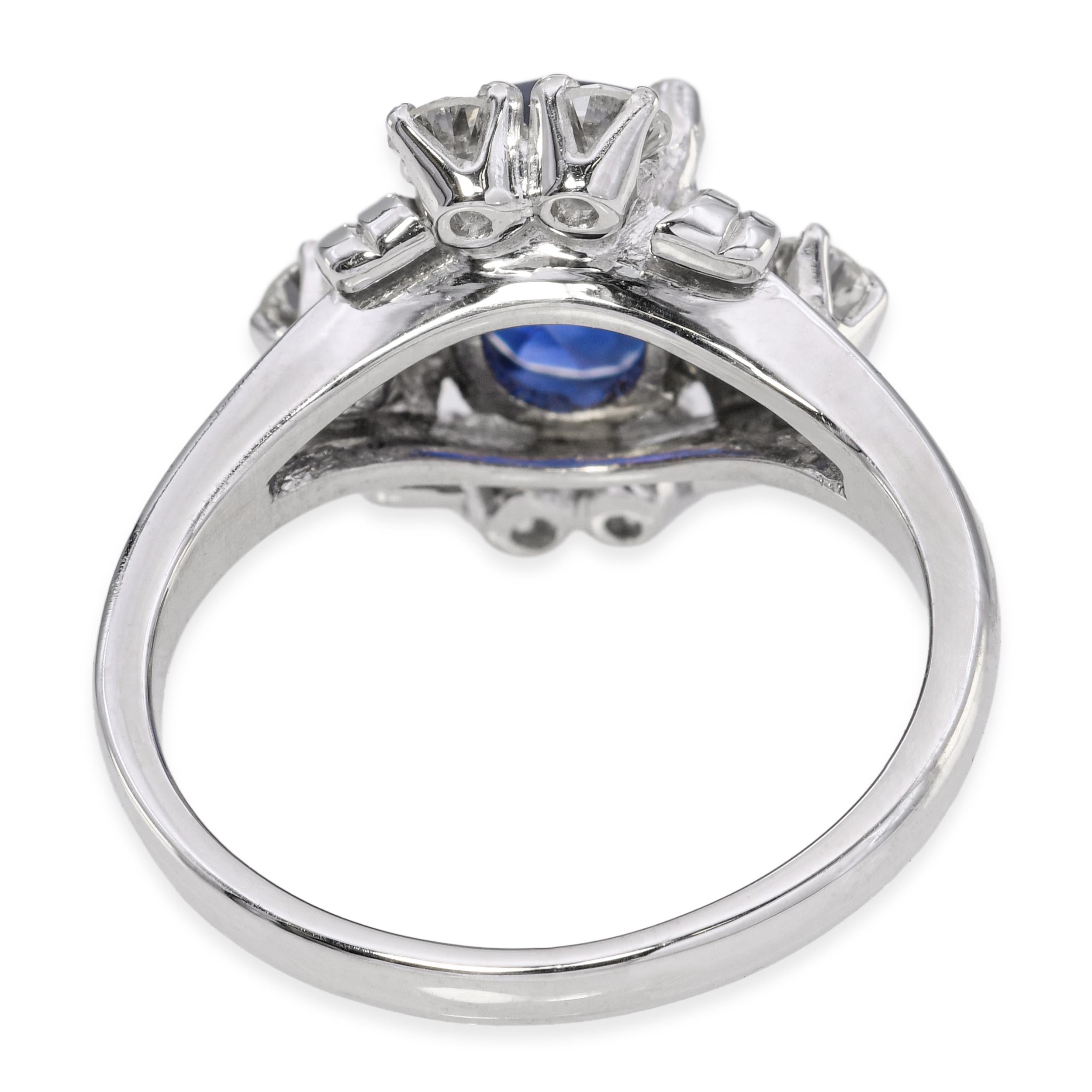 Vintage 14k White Gold 1.51ct Violet Blue Sapphire and Diamond Ring