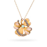 Vintage 13k Yellow Gold Lucky Clover and Horseshoe Opal & Pearl Pendant Necklace