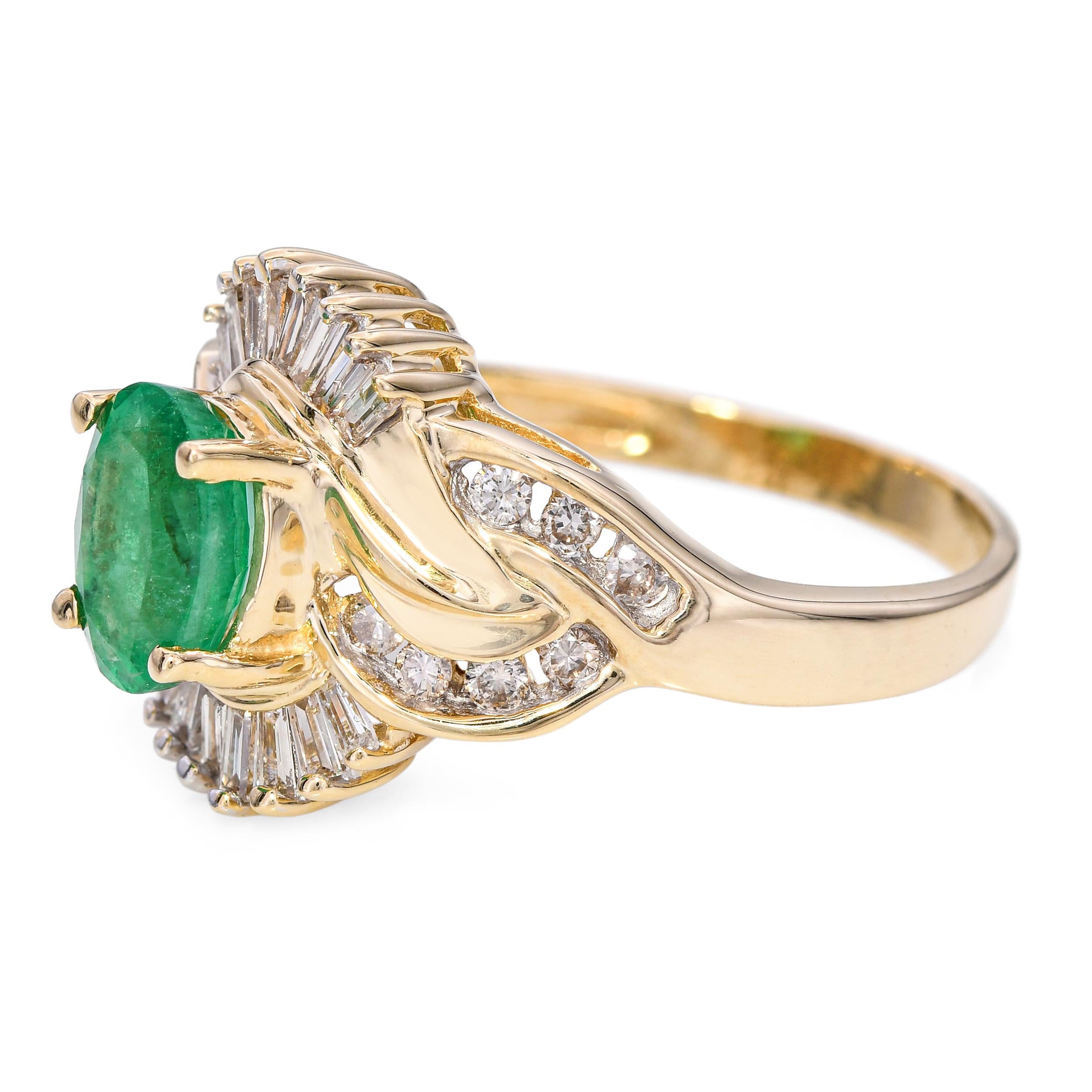 Vintage 14k Yellow Gold 1.01ct Emerald and Diamond Ring