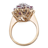 Vintage 14k Yellow Gold Diamond and Ruby Cluster Ring