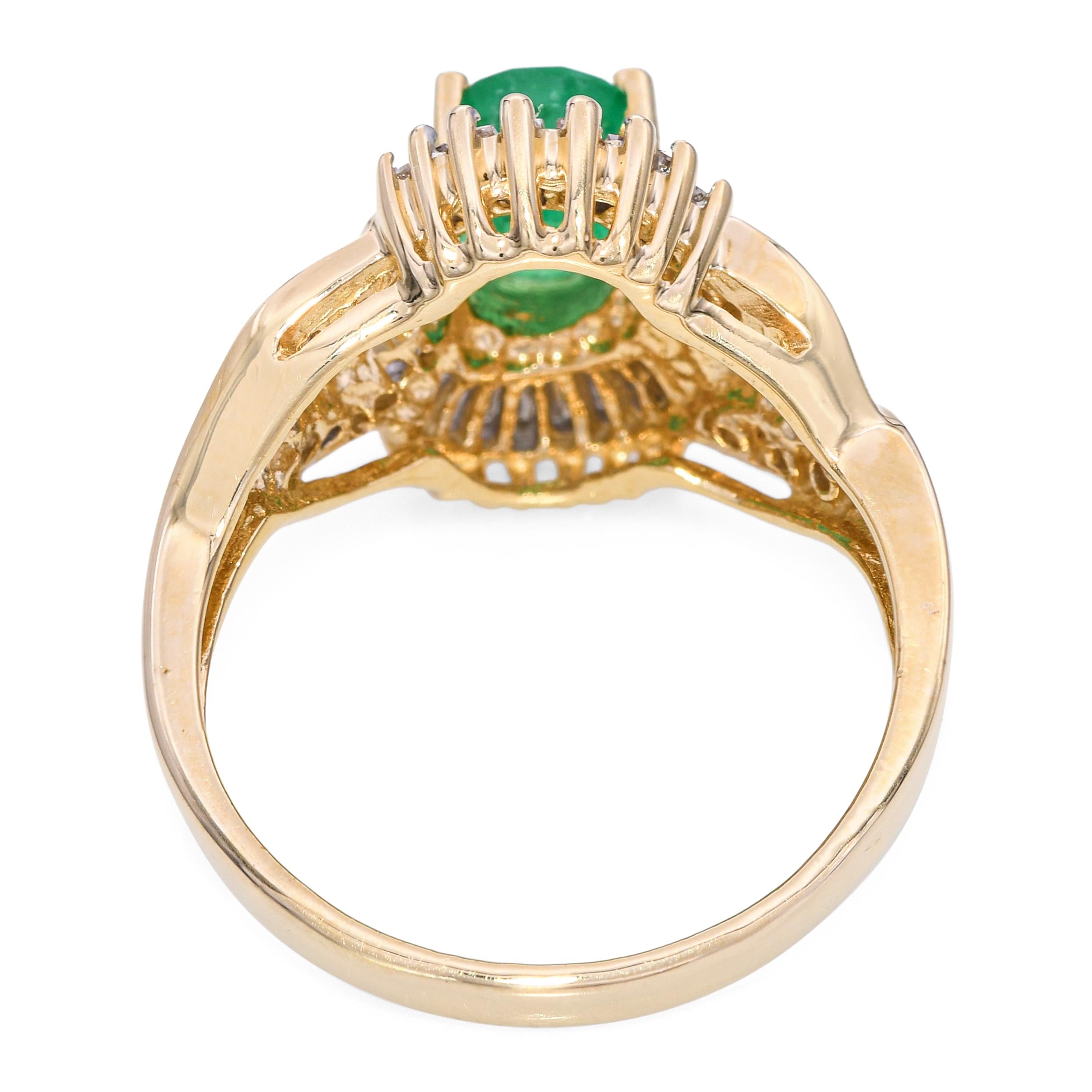 Vintage 14k Yellow Gold 1.01ct Emerald and Diamond Ring